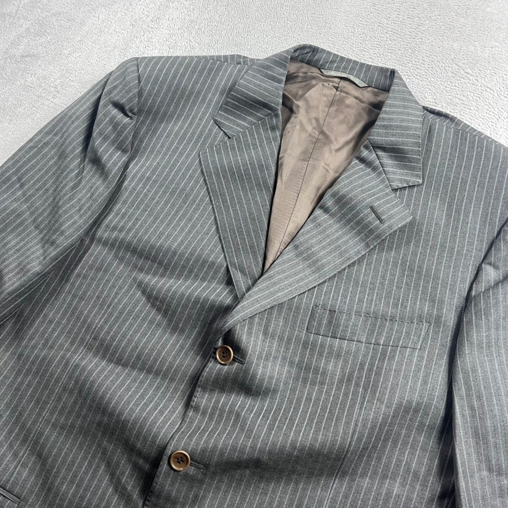 Canali‎ Saks Fifth Avenue Mens Grey Pinstripe Super 120s Wool Suit Jacket 52R